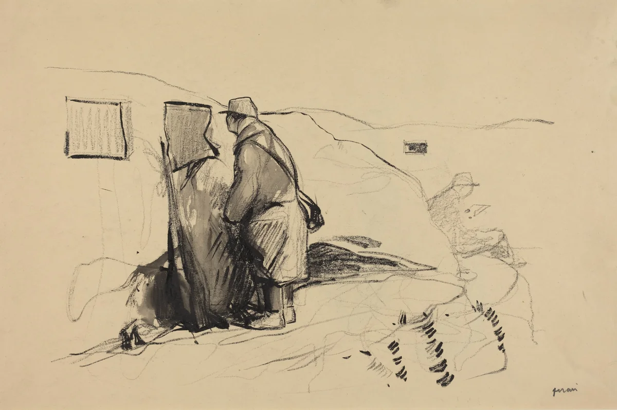 a) In the Trenches (recto); b) Study for In the Trenches (verso) by Jean-Louis Forain, drawing, 1914-1919