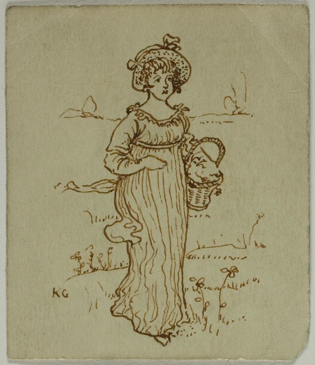 Girl with Basket by Kate Greenaway, drawing, 1866-1901