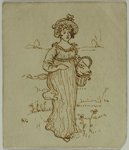 Girl with Basket by Kate Greenaway, drawing, 1866-1901