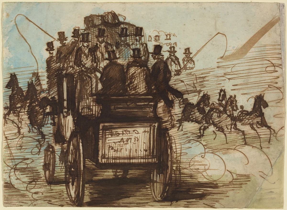 The Brighton Coach by Constantin Guys, drawing, 1805-1892