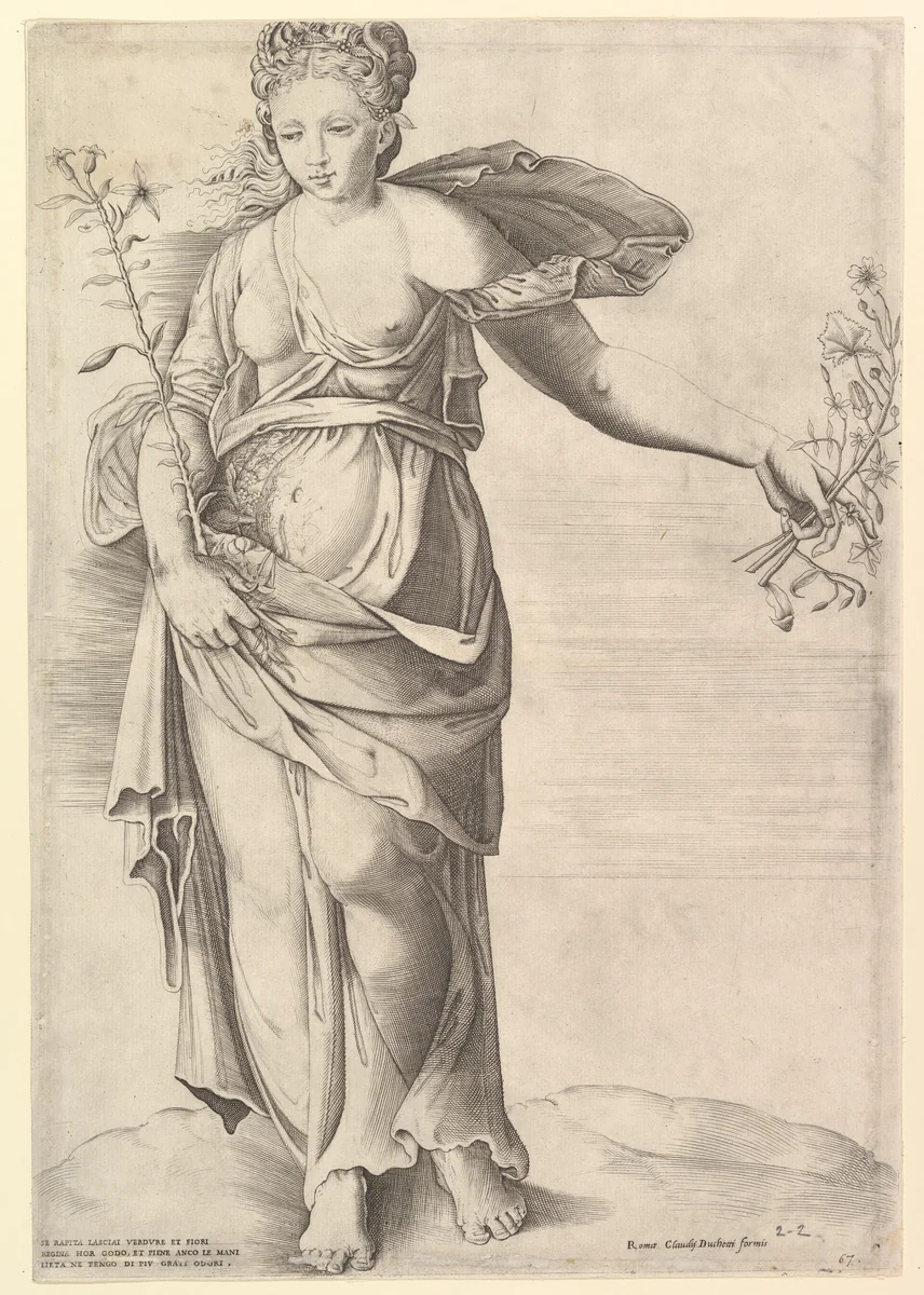 Flora, from "Speculum Romanae Magnificentiae" by anonymous, print, 1540-1570