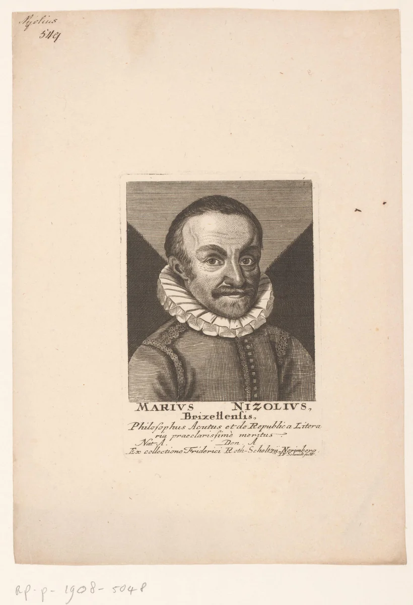 Portret van Mario Nizolio by Johann Friedrich Schmidt, print, 1704-1765