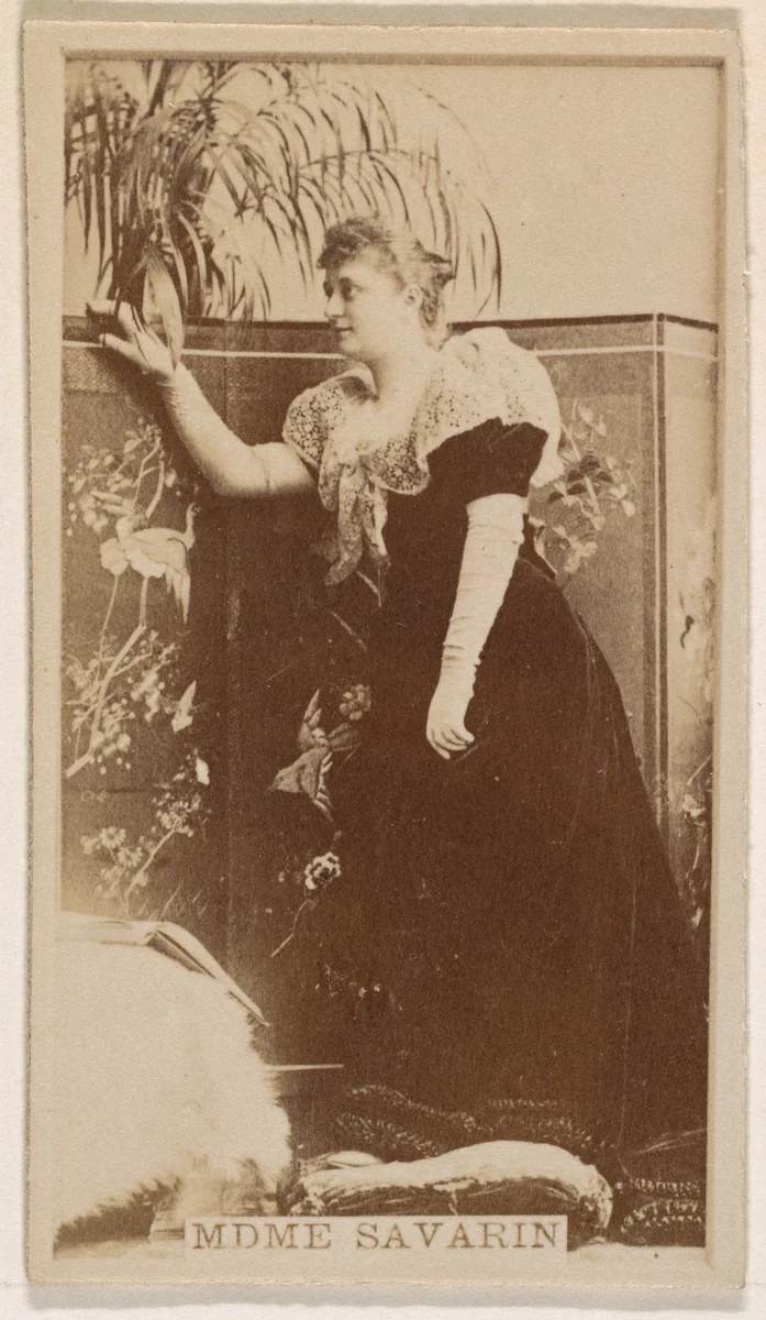 Mdme Savarin, from the Actresses series (N245) issued by Kinney Brothers to promote Sweet Caporal Cigarettes by Kinney Brothers Tobacco Company, photograph, 1890