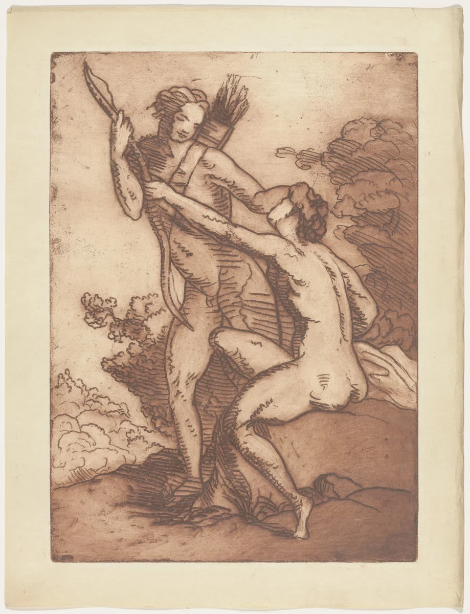 Venus and Adonis (plate, folio 77) from Les Amours (The Loves) by Émile Bernard, illustrated book, 1915