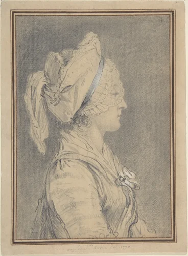 Half Figure of a Woman Wearing a Cap, in Profile to Right by Augustin de Saint-Aubin, drawing, 1770