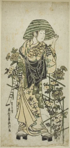Young Man Dressed as Mendicant Monk by Okumura Masanobu (奥村政信), print, 1750-1760