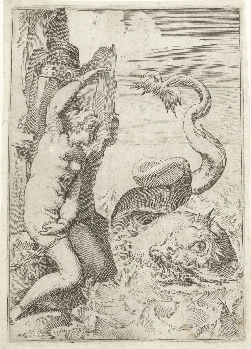 Andromeda by Agostino Carracci, print, 1590-1595