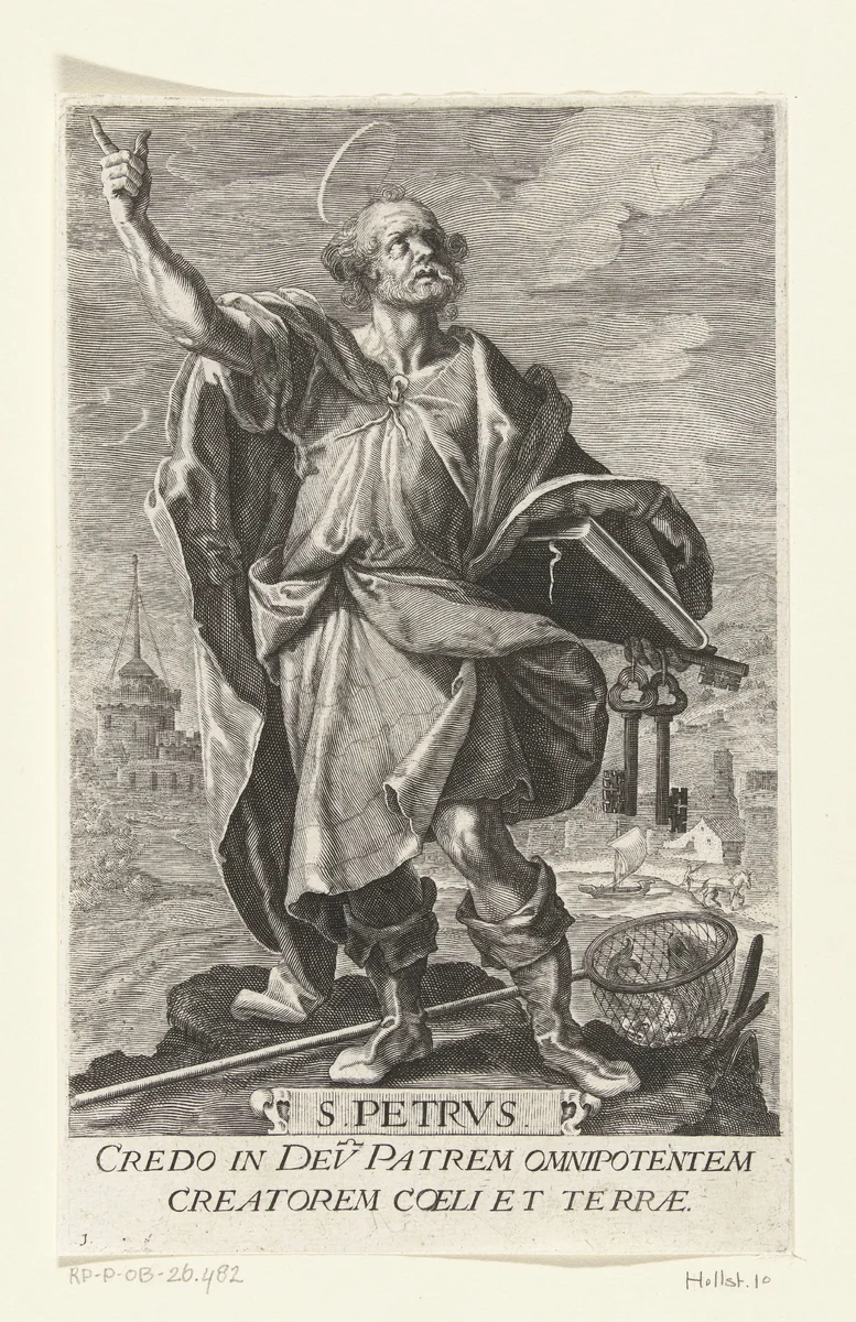 Apostel Petrus met sleutels by Johan Barra, print, 1591-1629