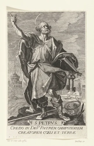 Apostel Petrus met sleutels by Johan Barra, print, 1591-1629