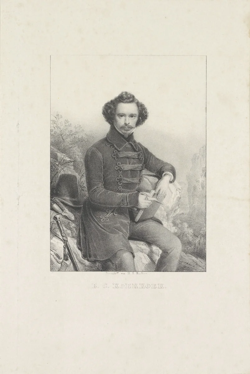 Portret van landschapschilder Barend Cornelis Koekkoek by anonymous, print, 1822-1845
