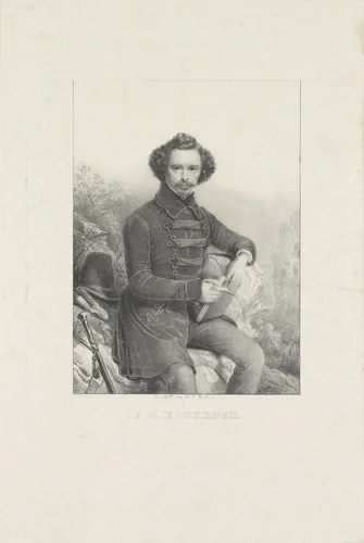 Portret van landschapschilder Barend Cornelis Koekkoek by anonymous, print, 1822-1845