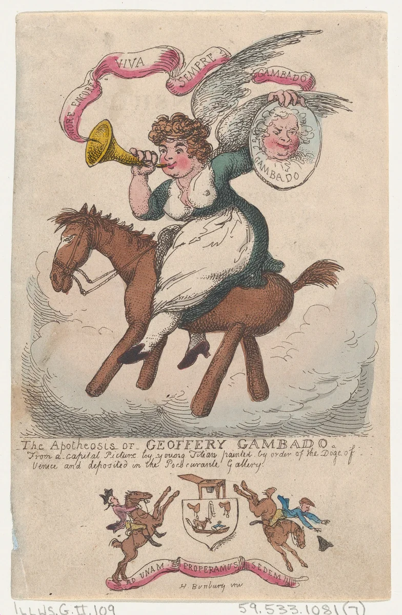 The Apotheosis, or, Geoffery Gambado by Thomas Rowlandson, print, 1808