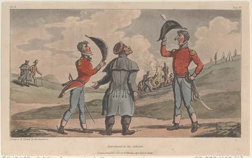 Introduced to his Colonel by Thomas Rowlandson, print, 1815