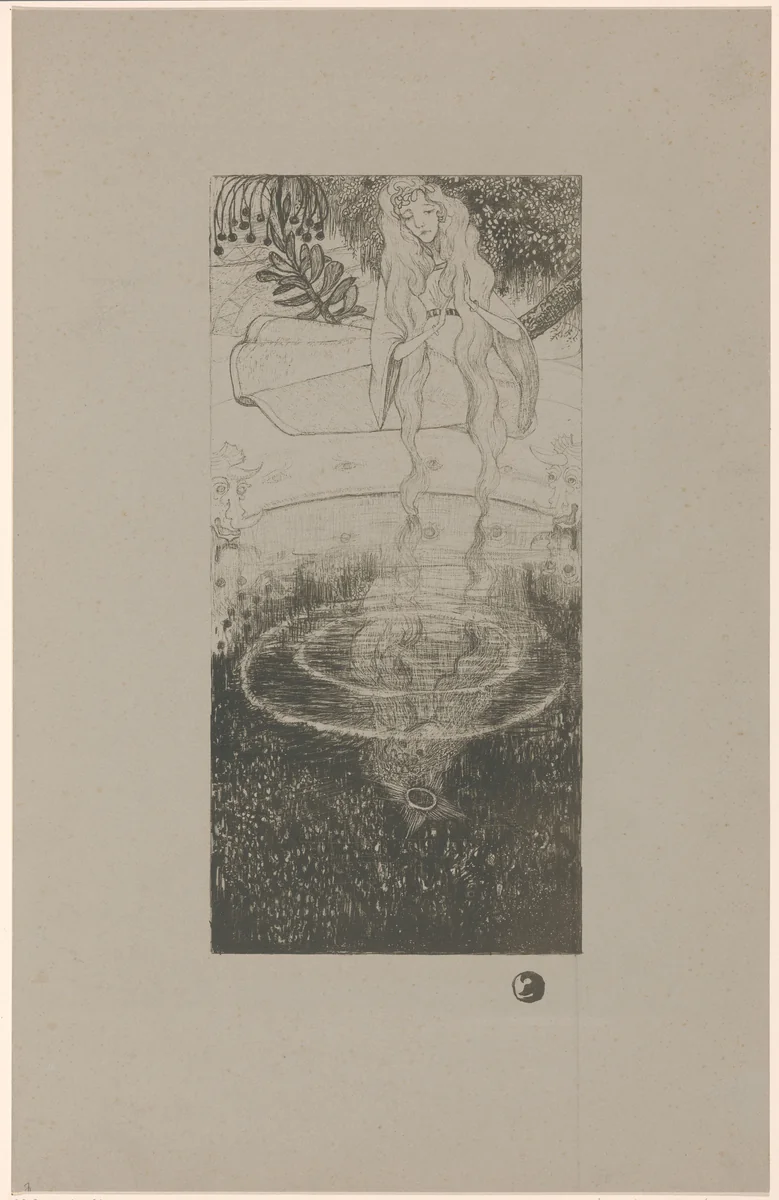 Mélisande bekijkt haar in het water gevallen ring by Richard Nicolaüs Roland Holst, print, 1892
