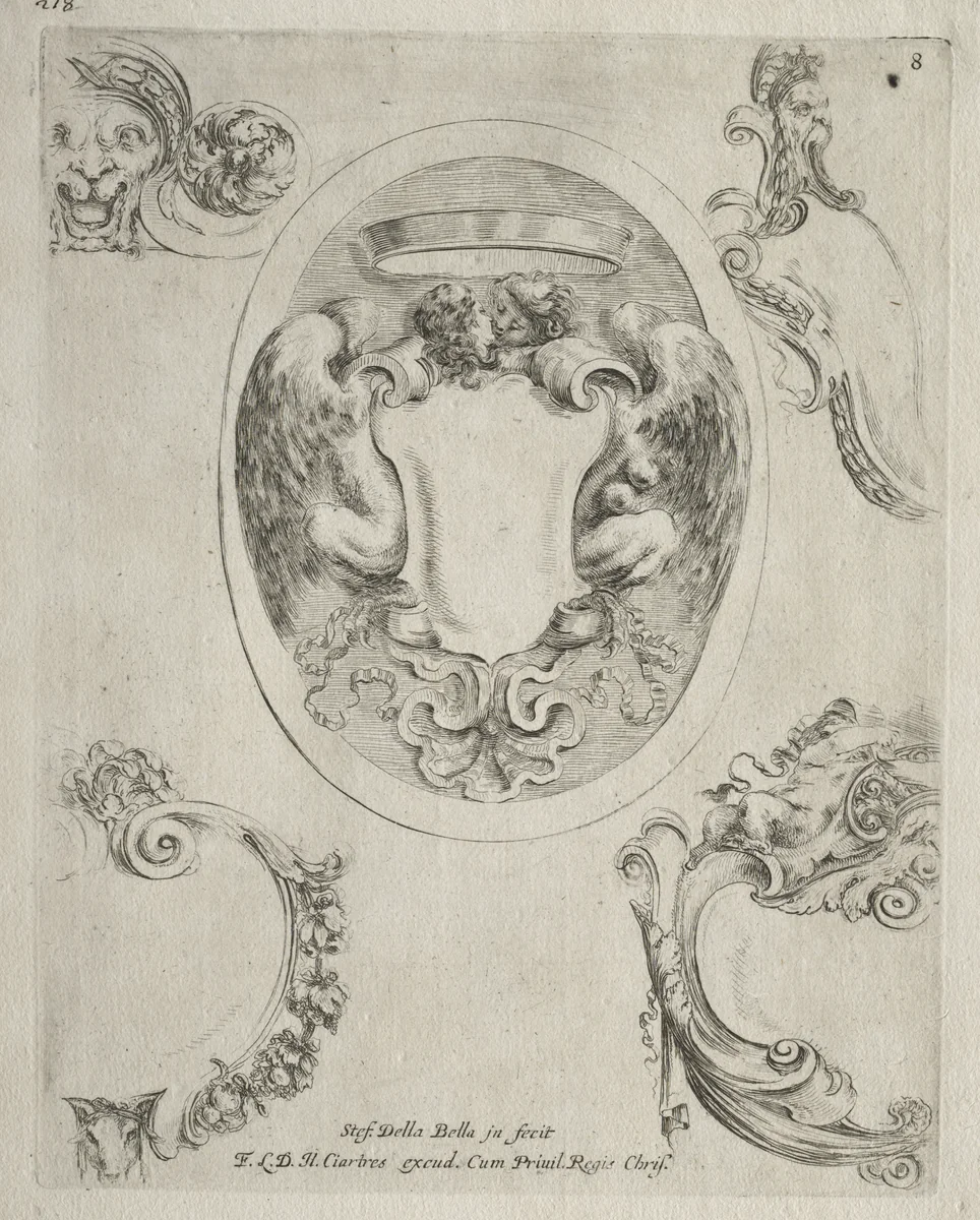 Collection of Various Caprices and New Designs of Cartouches and Ornaments: No 8 by Stefano della Bella, print, 1646