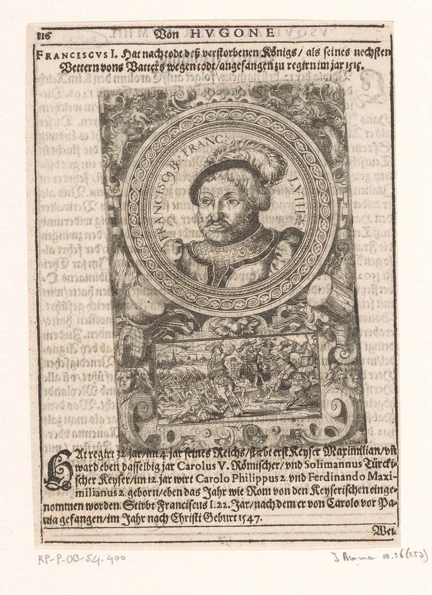 Portret van Frans I van Valois-Angoulême, koning van Frankrijk by Jost Amman, print, 1598