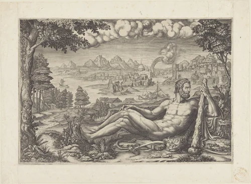 Hercules uitrustend na zijn werken by Unknown, print, 1567