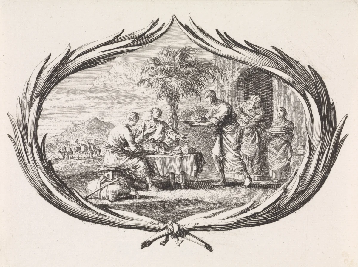 Hongerigen spijzen by Jan Luyken, print, 1700