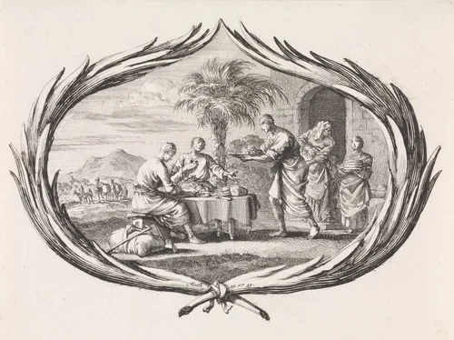 Hongerigen spijzen by Jan Luyken, print, 1700