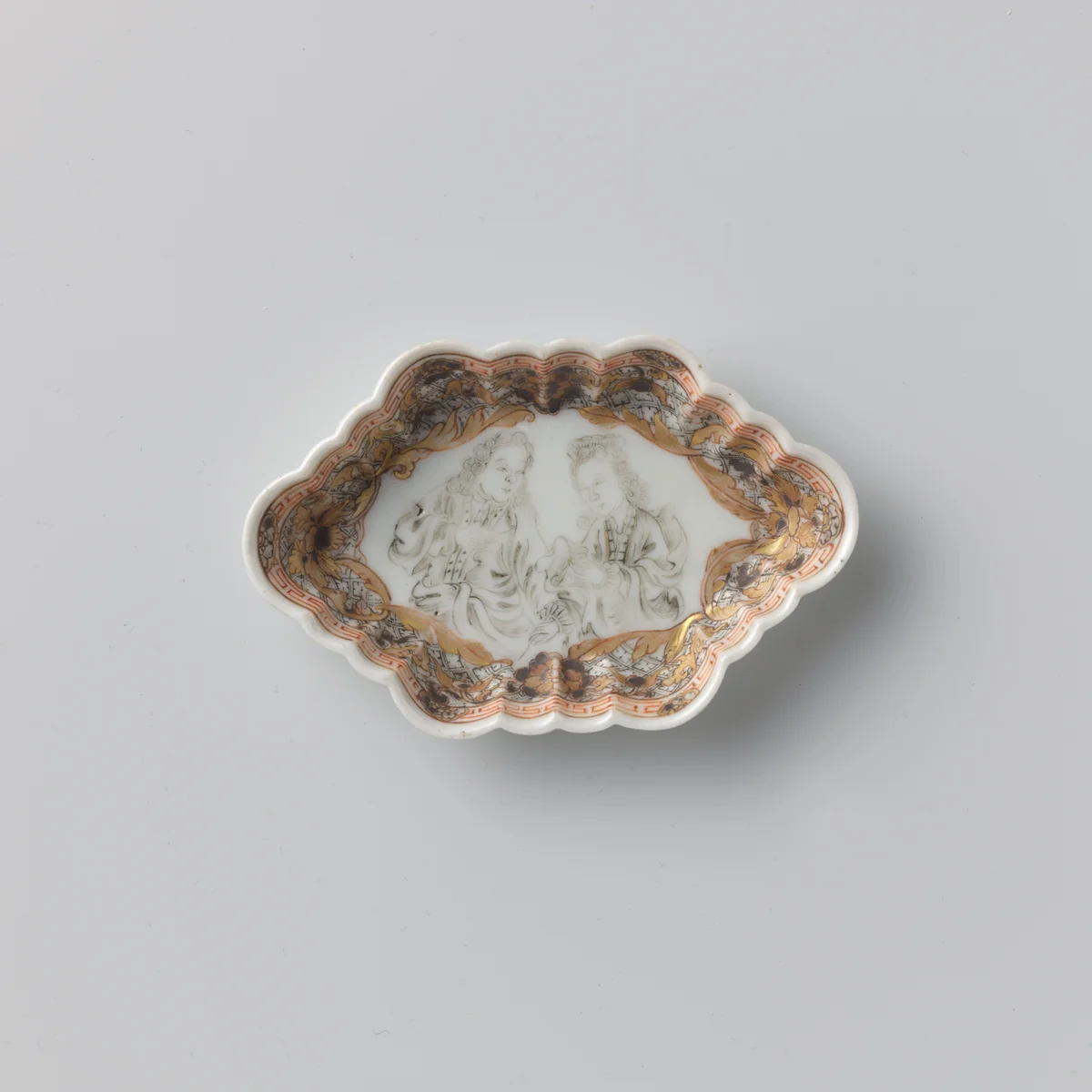 Spoon tray with a European, tea drinking couple by anonymous, other, 1725-1749