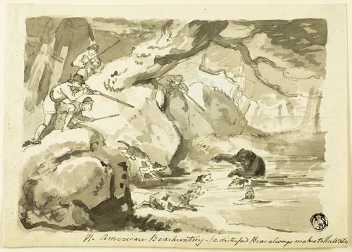 North American Bear Hunting (recto); Shell (verso) by Samuel Howett, drawing, 1785-1899
