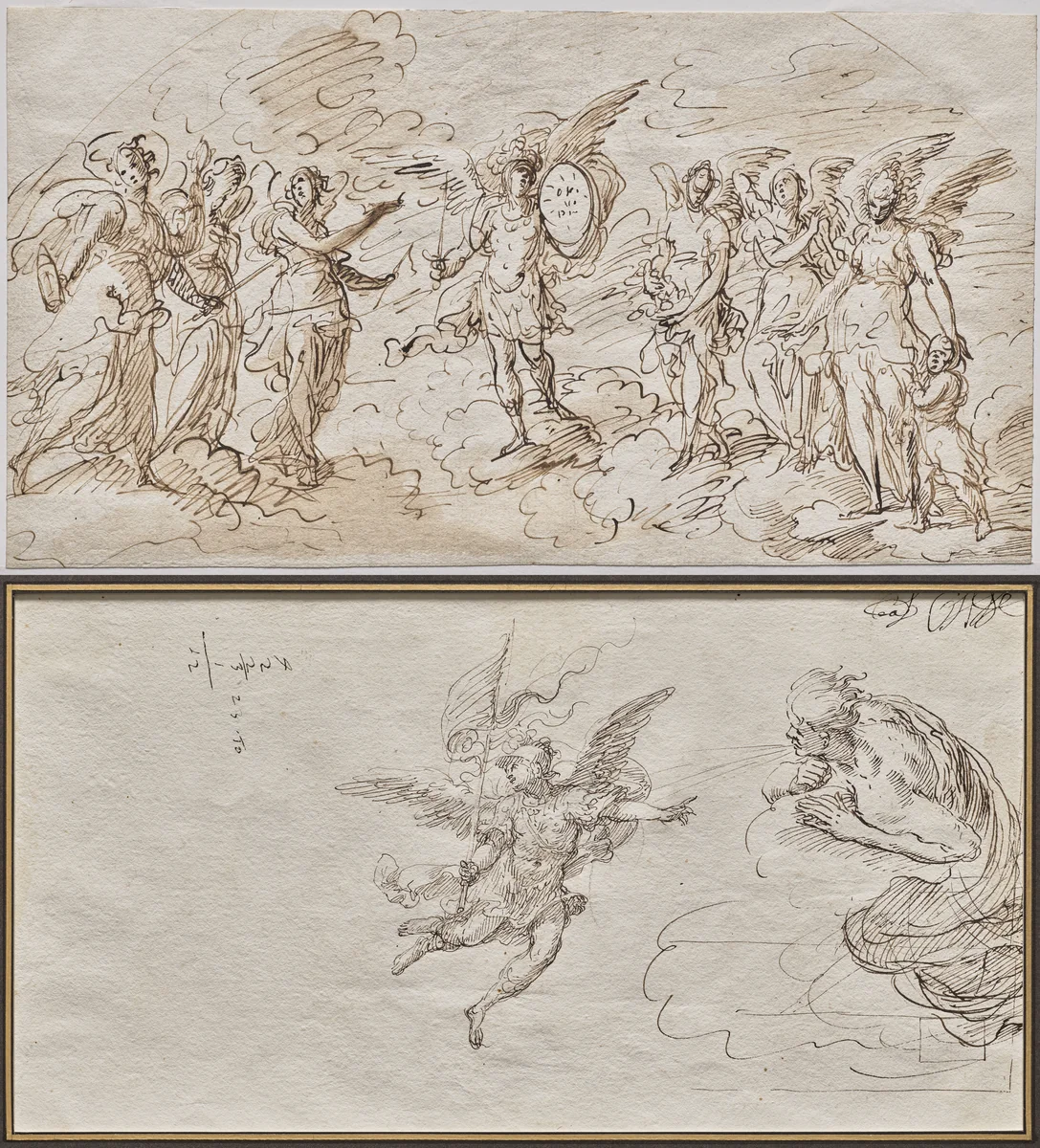 The Seven Archangels (recto); Studies of an Archangel and a Wind God (verso) by Massimo Stanzione, drawing, 1615-1635