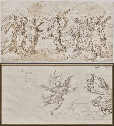 The Seven Archangels (recto); Studies of an Archangel and a Wind God (verso) by Massimo Stanzione, drawing, 1615-1635