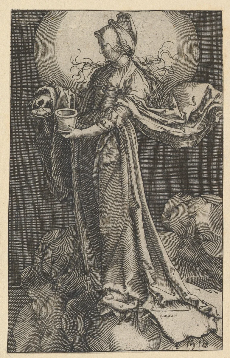 St. Mary Magdalene on the Clouds (copy) by Lucas van Leyden, print, 1515-1520