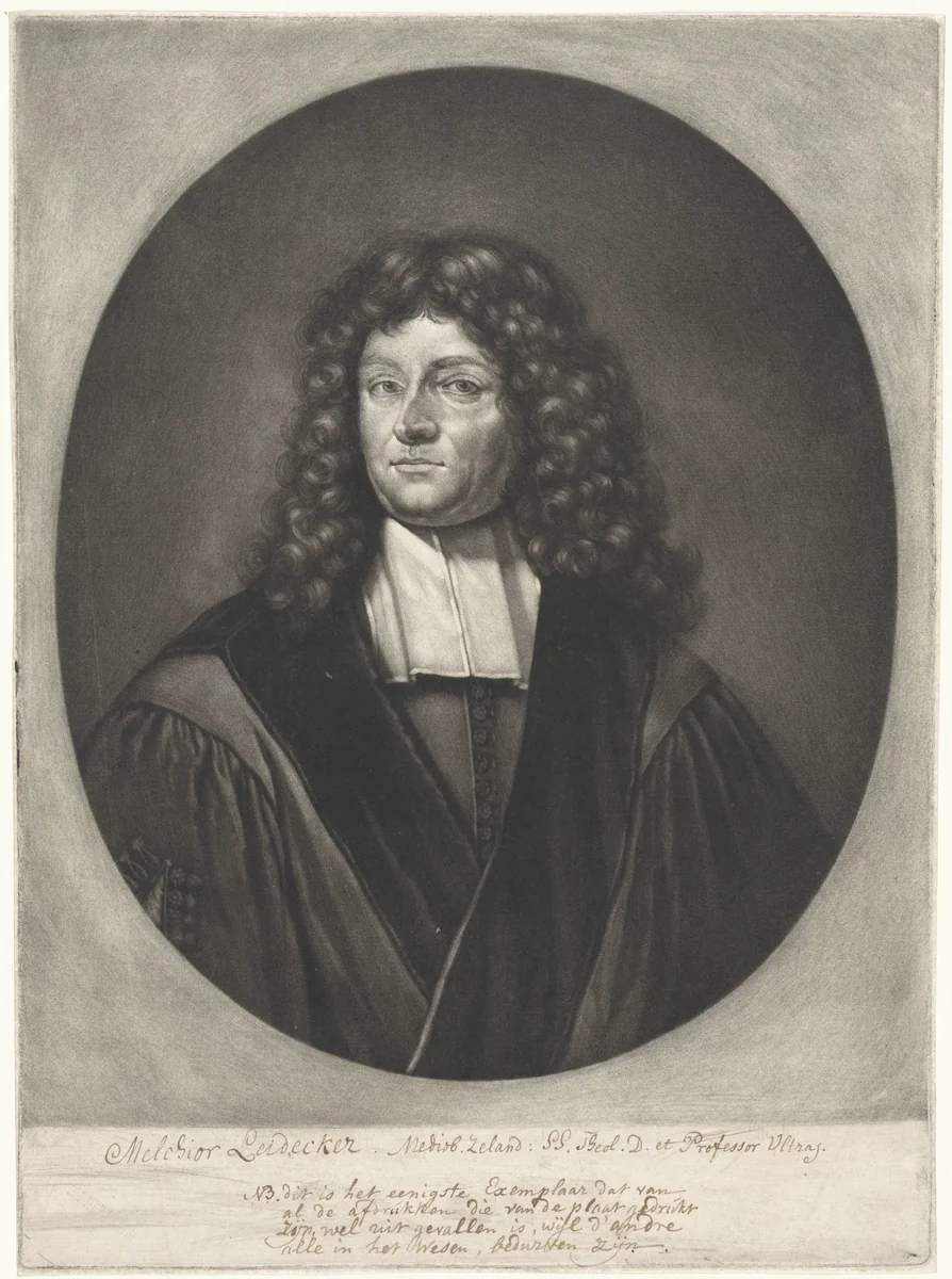 Portret van de theoloog Melchior Leydekker by Pieter Schenk, print, 1670-1713
