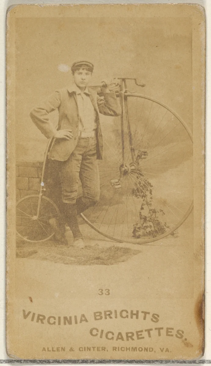 Card 33, from the Girl Cyclists series (N49) for Virginia Brights Cigarettes by Allen & Ginter, photograph, 1887