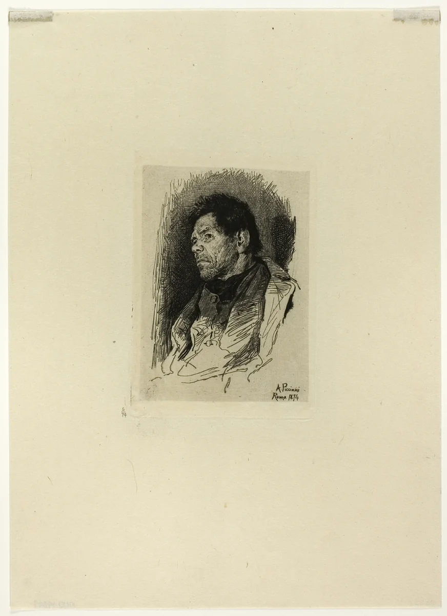 Seated Man Facing Left by Antonio Piccinni, print, 1874