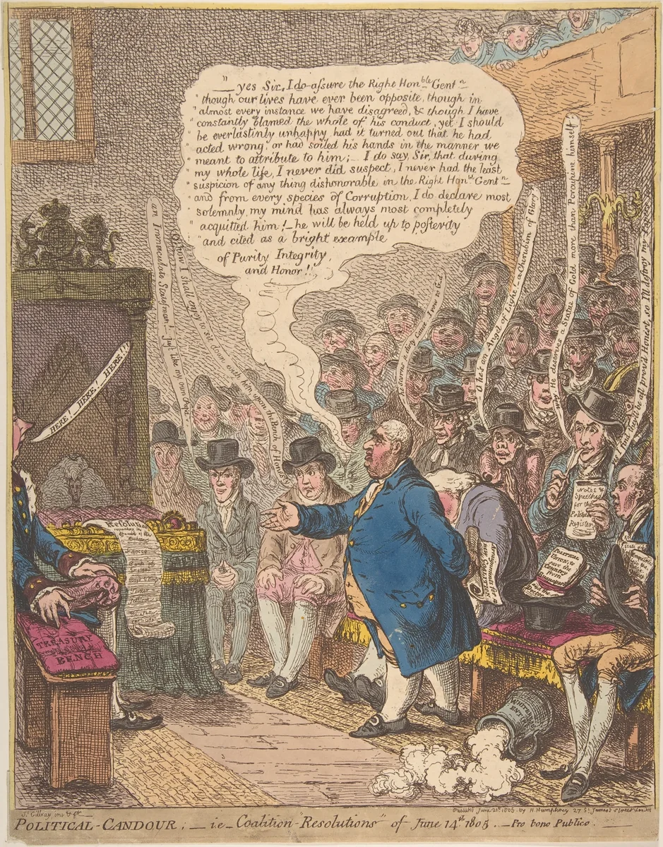 Political-Candour;– i.e.–Coalition-Resolutions of June 14th, 1805.–Pro bono Publico– by James Gillray, print, 1805