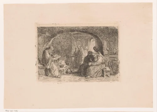 Monniken in een keuken by Joseph Meganck, print, 1817-1888