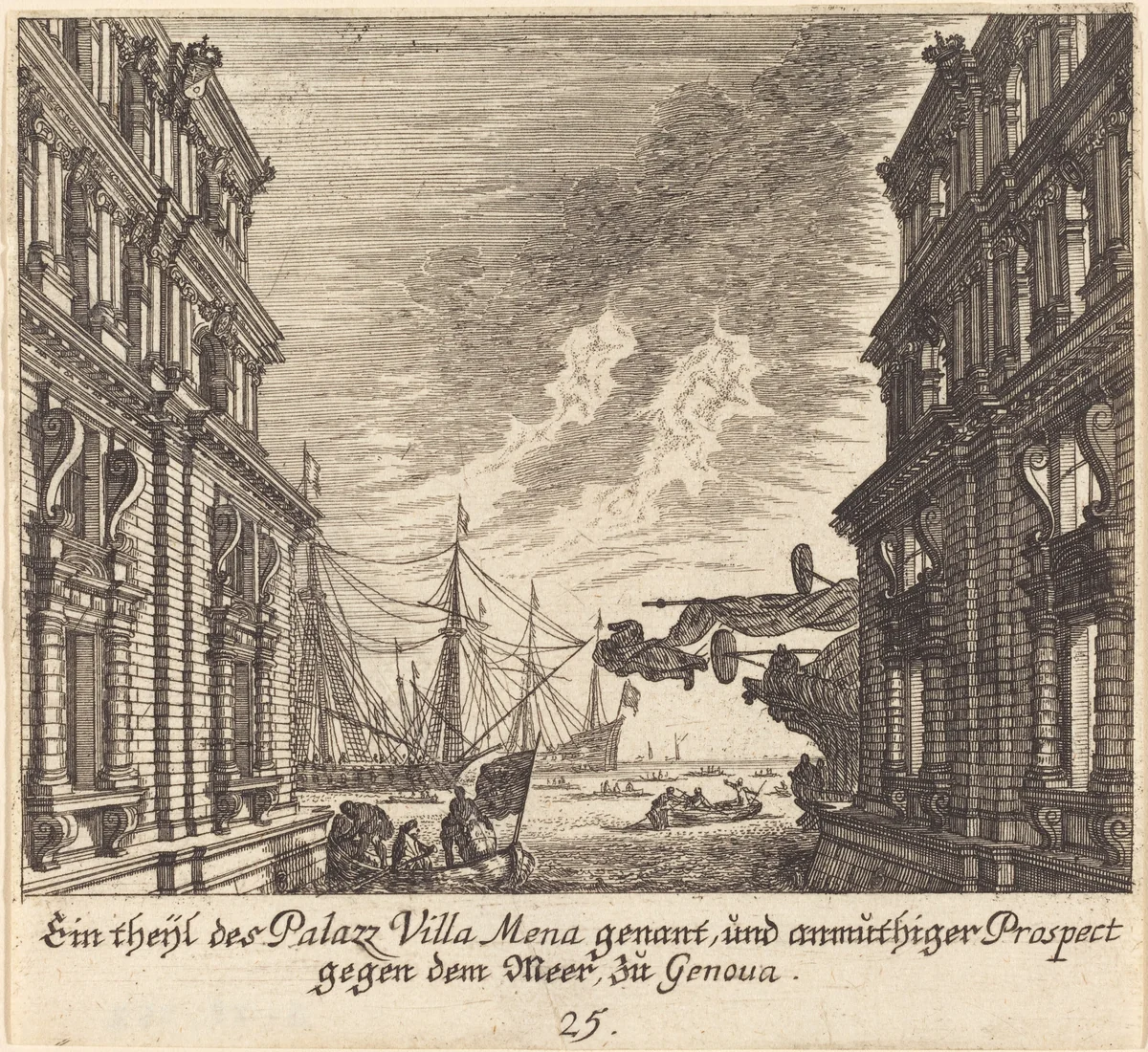 Palazzo Villamena, Genoa by Melchior Küsel; Johann Wilhelm Baur, print, 1681