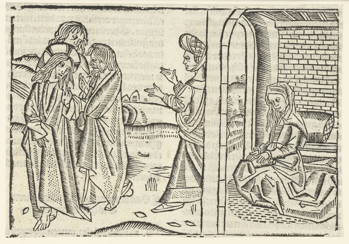 Christus en de Kanaänitische vrouw by Unknown, print, 1480-1500