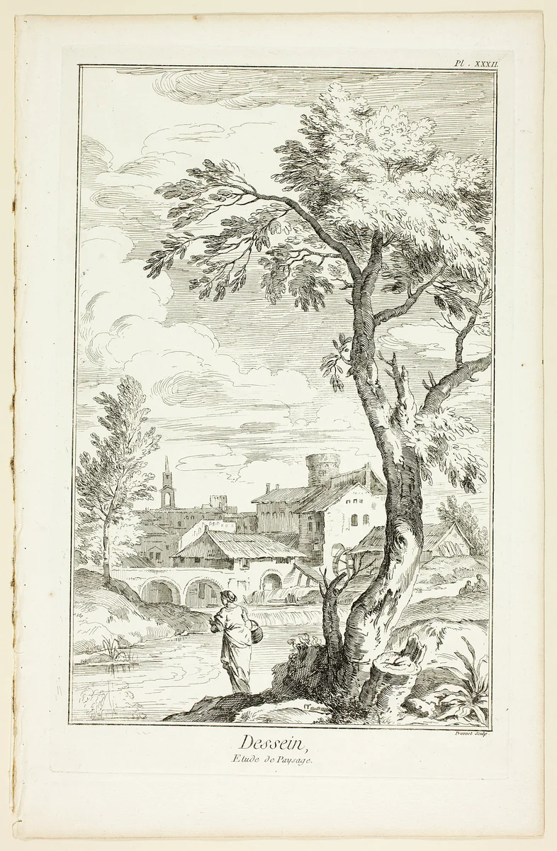 Design: Landscape Study, from Encyclopédie by Benoît-Louis Prévost, print, 1762-1777