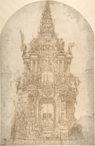 Design for the Catafalque of a Prince by Pier Francesco Battistelli, drawing, 1605-1630