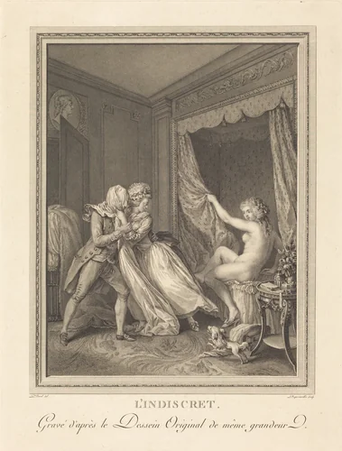 L'Indiscret by Francois-Nicolas-Barthelemy Dequevauviller; Antoine Borel, print, 1786