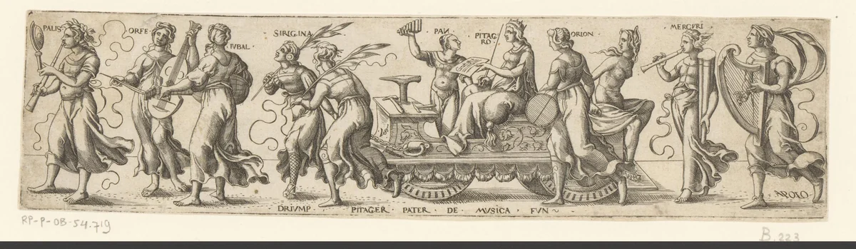 Triomftocht met musicerende mythologische figuren by Unknown, print, 1524-1562