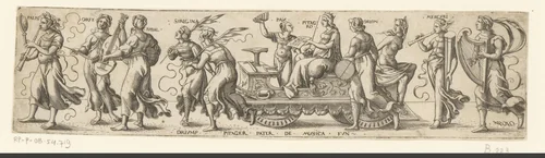 Triomftocht met musicerende mythologische figuren by Unknown, print, 1524-1562