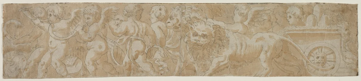 Chariot Drawn by Lions with Amorini (recto) by Unknown, drawing, 1500-1550