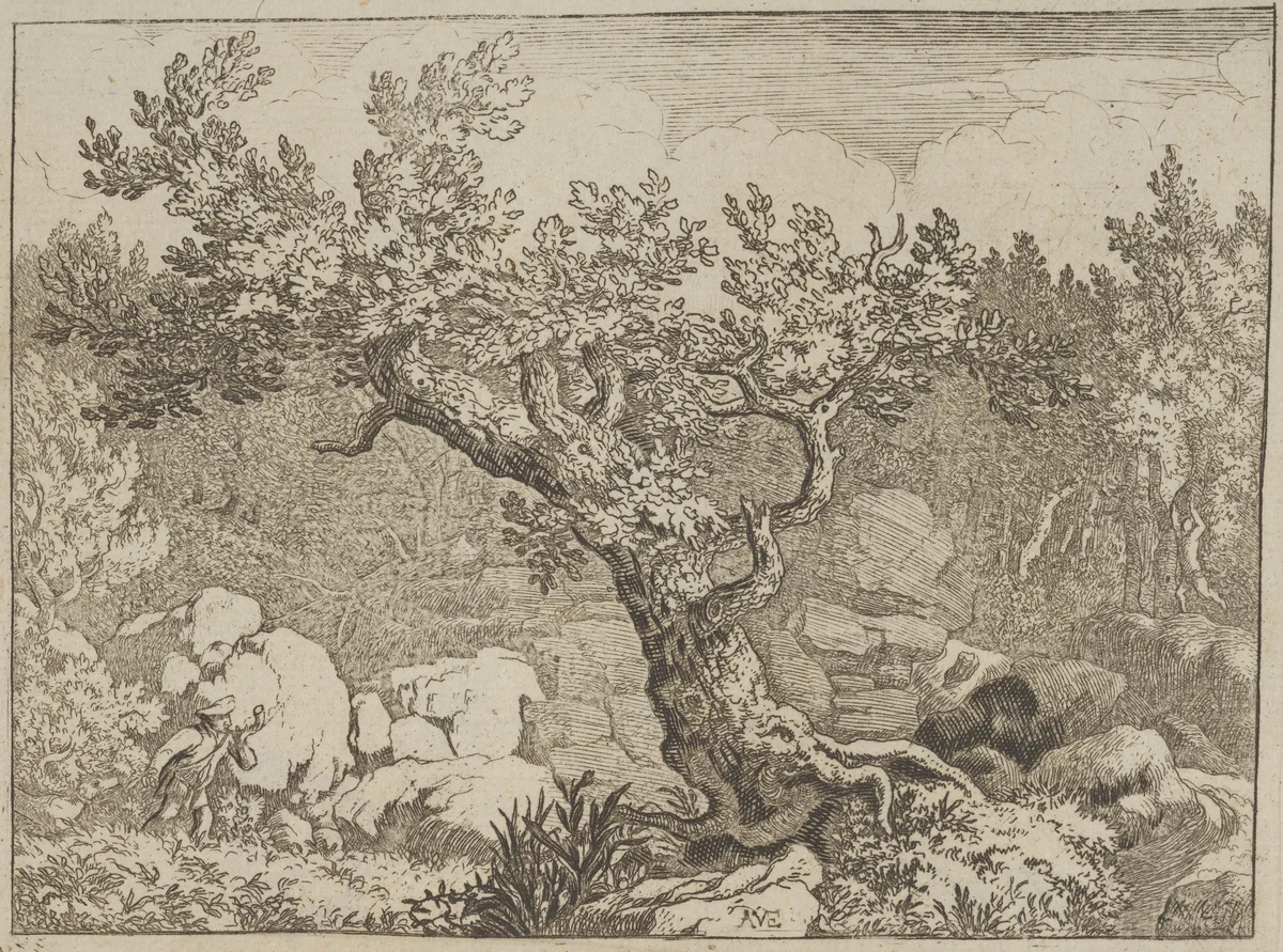 The Sportsman near the Large Tree by Allart van Everdingen, print, 1621-1675