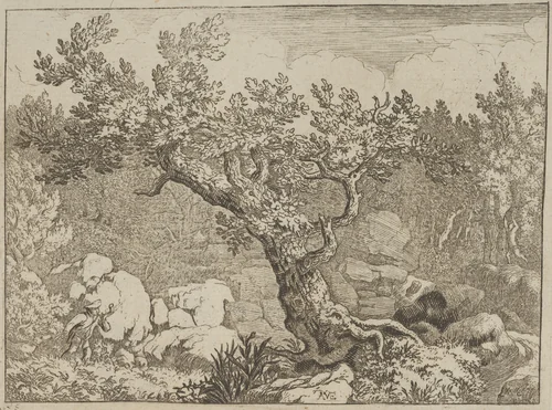 The Sportsman near the Large Tree by Allart van Everdingen, print, 1621-1675