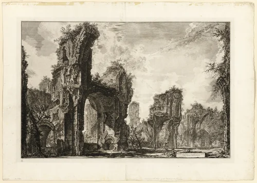 Ruins of the Xystus [a long open portico used for athletic exercises], the central hall of the Antonine Baths [The Baths of Caracalla], from Views of Rome by Giovanni Battista Piranesi, print, 1765