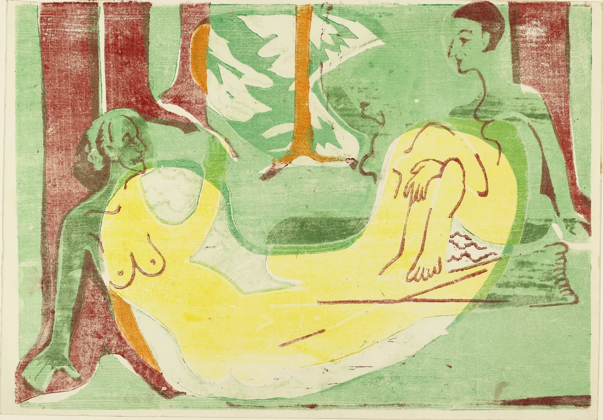 Three Nudes in the Forest [counterproof] (Drei Akte im Walde) [Umdruck] by Ernst Ludwig Kirchner, print, 1933