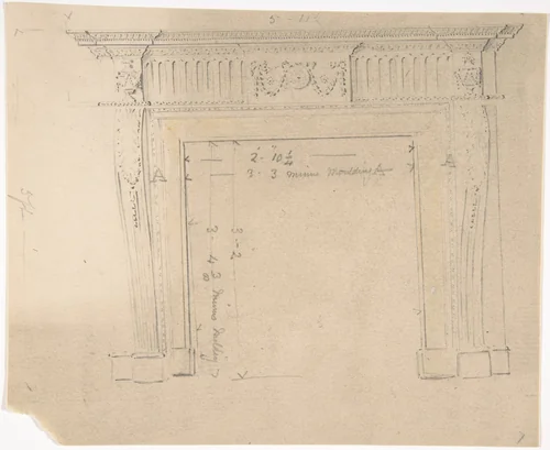Design for a Fireplace by anonymous, drawing, 1800-1850