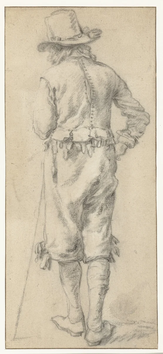 Staande jongeman, op de rug gezien by anonymous, drawing, 1600-1699