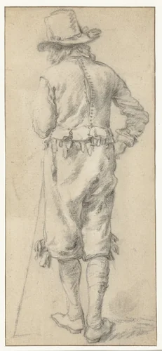 Staande jongeman, op de rug gezien by anonymous, drawing, 1600-1699