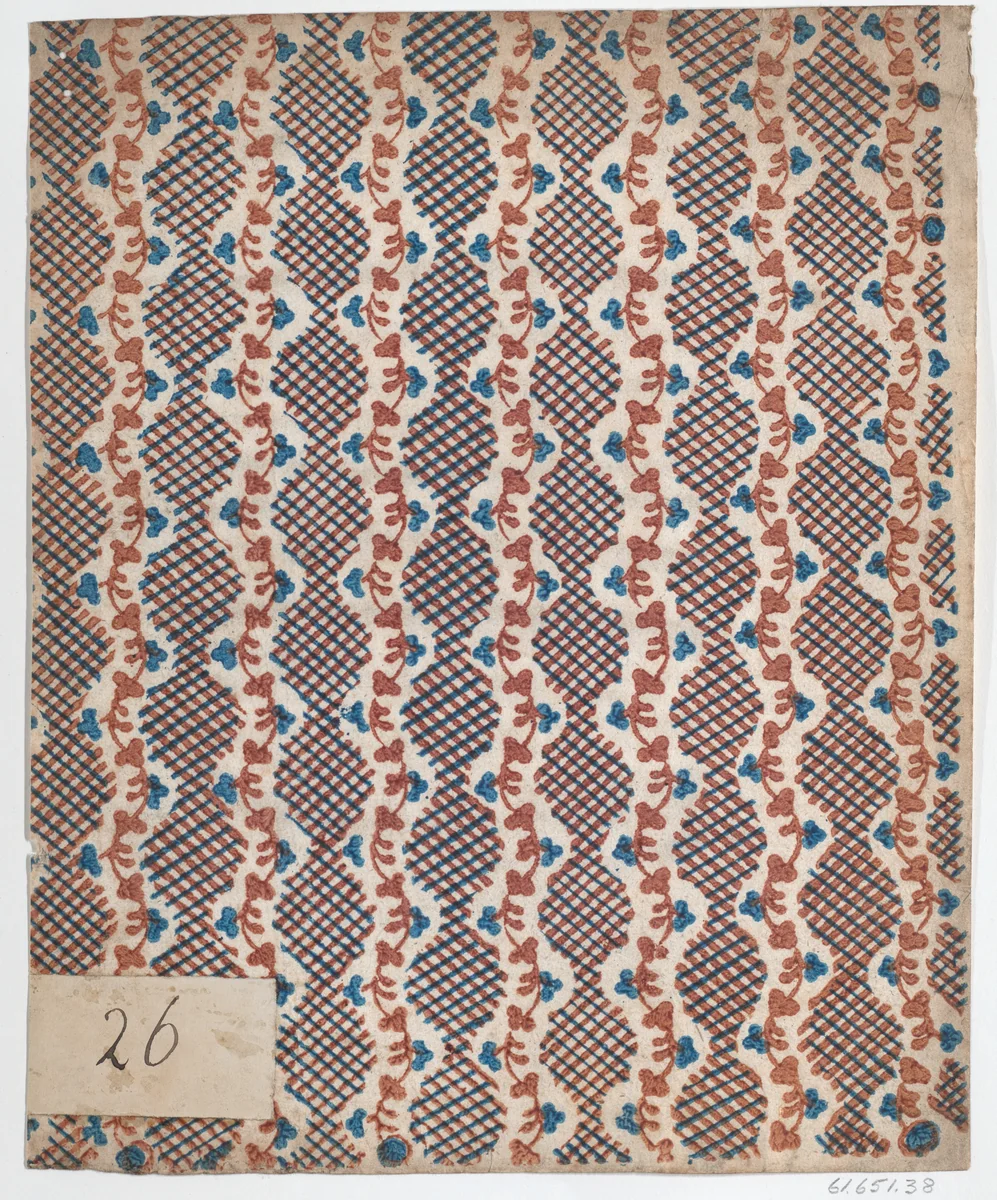 Sheet with overall vine and criss-cross pattern by anonymous, print, 1775-1875