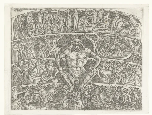 Hel met Satan en bestraffing van zondaars door demonen by anonymous, print, 1460-1480
